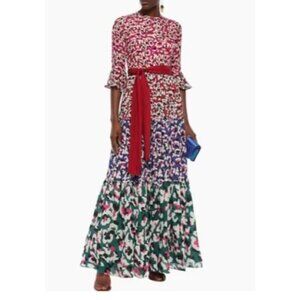 NWT $1895 Mary Katrantzou Kew Belted Printed Georgette Maxi Dress Multi Size 2